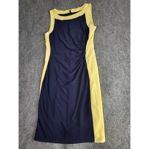 Lauren Ralph Lauren Dress Sheath Sleeveless Ruched Career Navy Yellow Women‎ 12